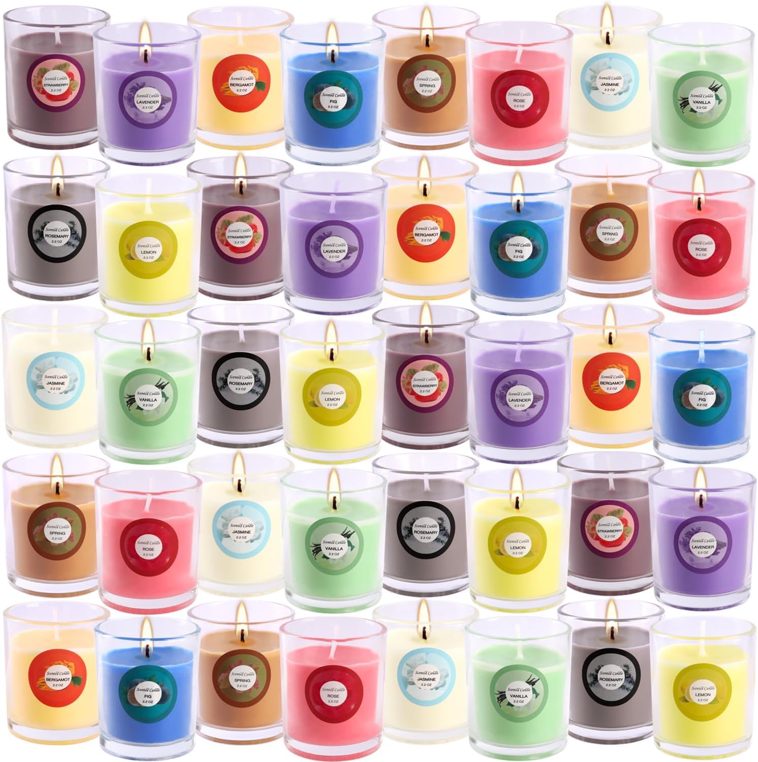 YOROXRG front packaging showing 40 scented candles, highlights variety