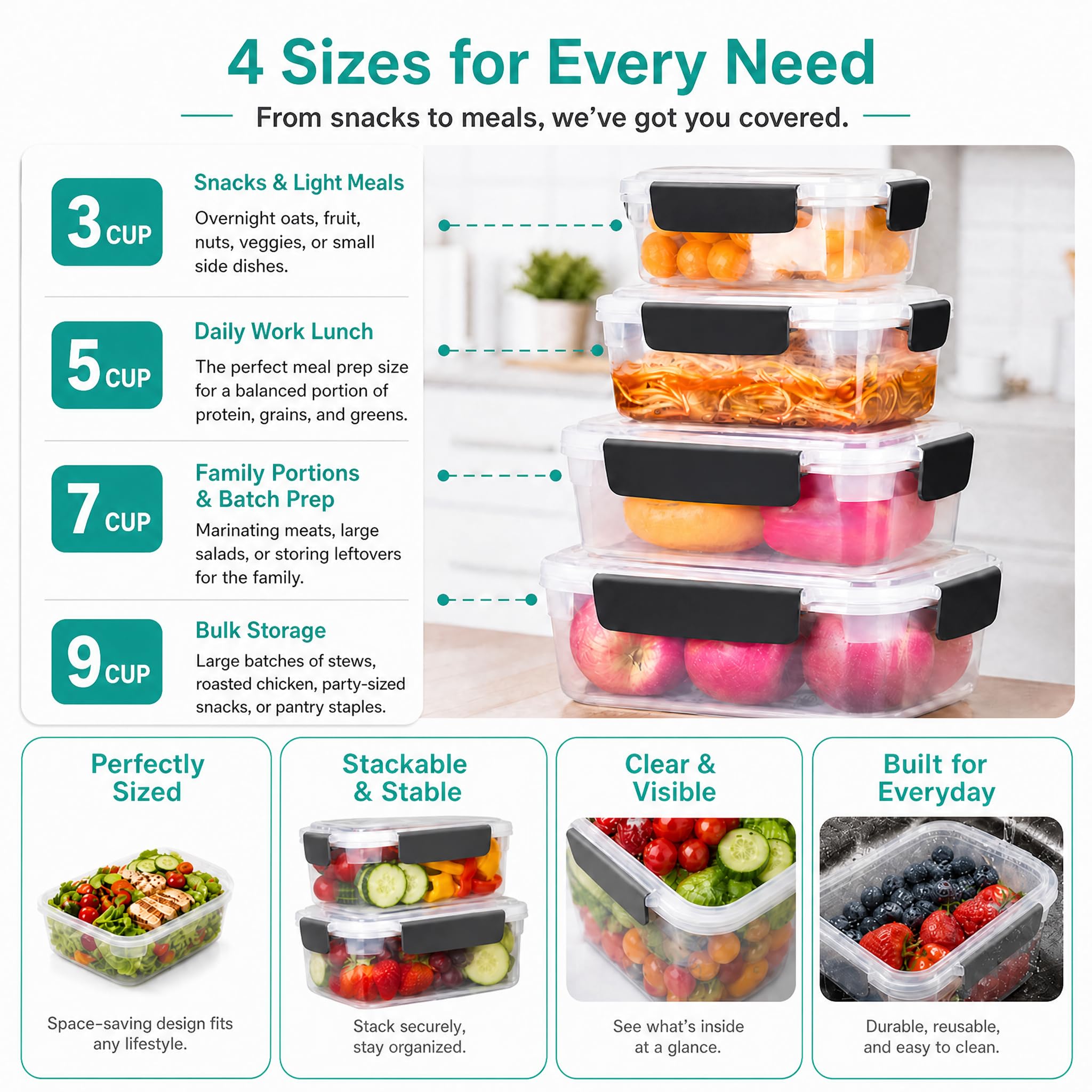 YORY containers nested flat to save cabinet space and simplify storage