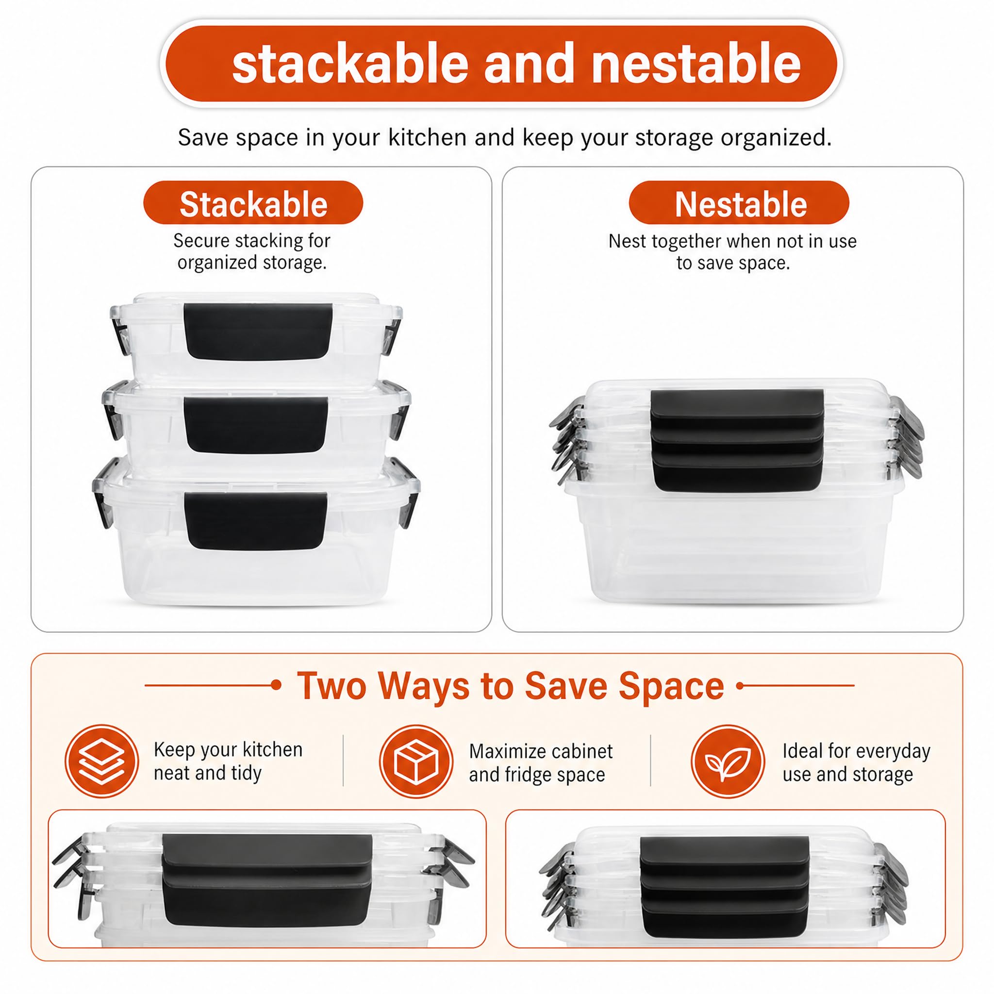 YORY stacked filled containers inside fridge for organized meal storage
