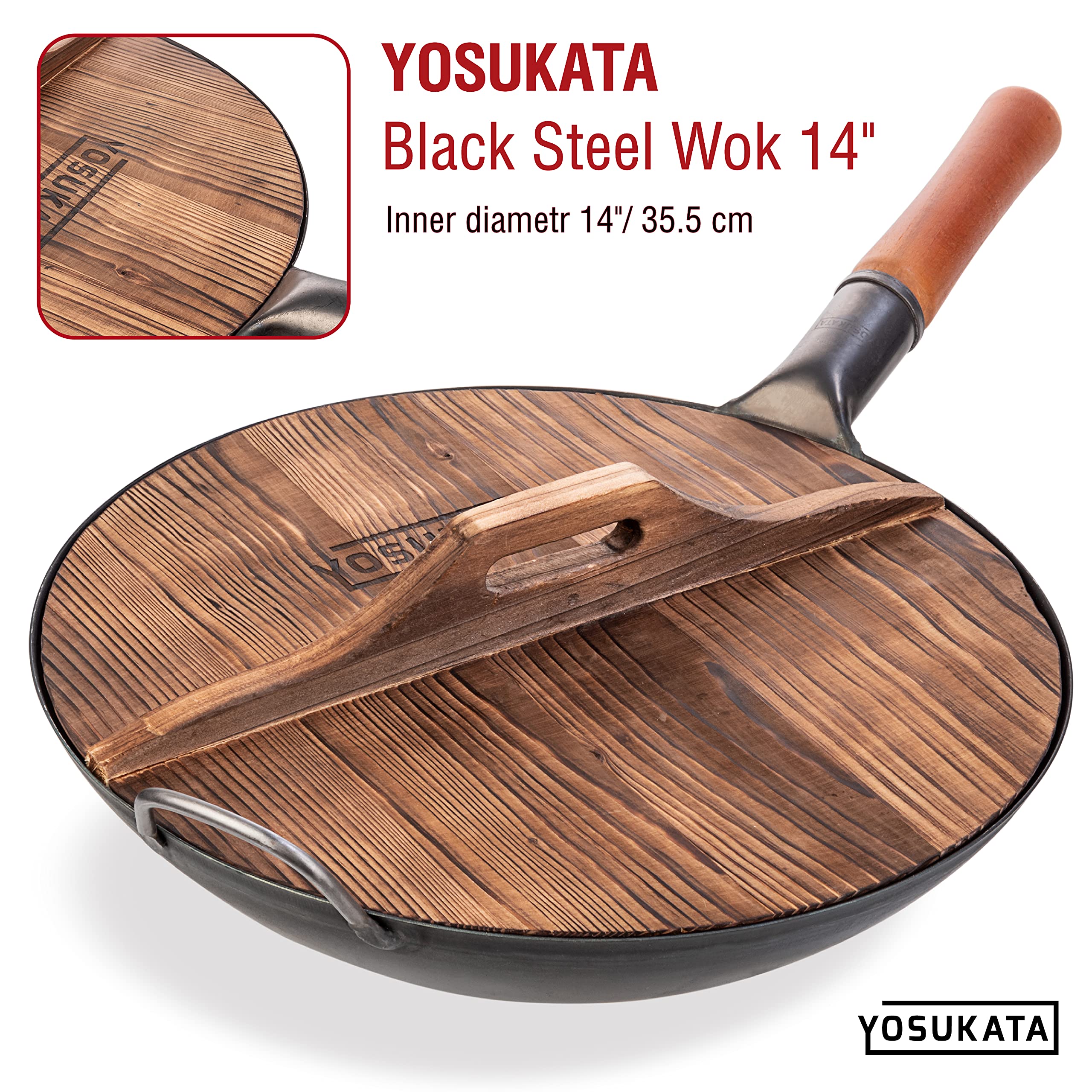 YOSUKATA lid on wok in use reducing splatter and keeping heat inside
