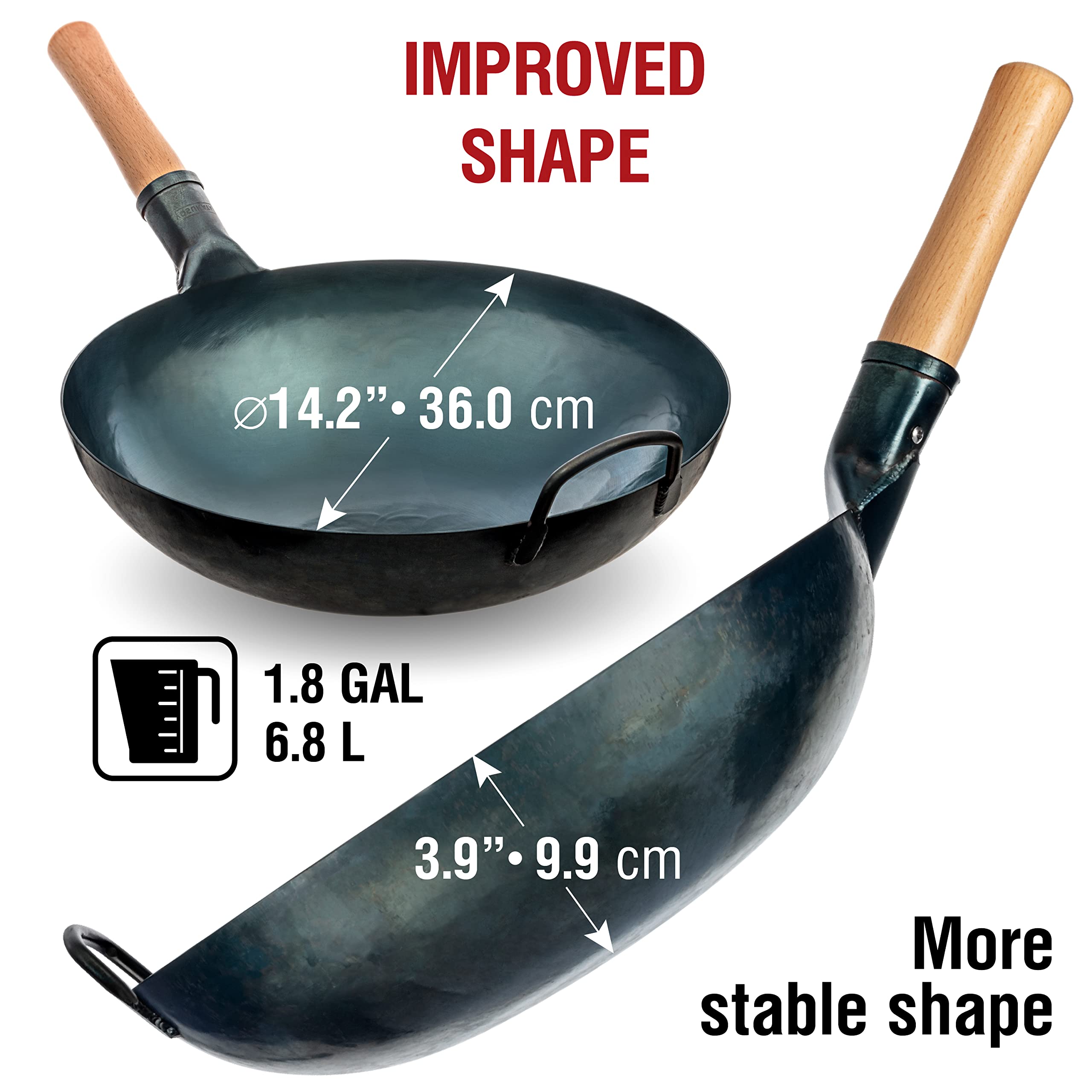 YOSUKATA wooden handle close-up and ergonomic grip for safer, comfortable stirring benefit