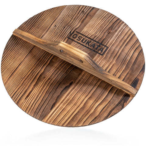 YOSUKATA wooden wok lid front view showing snug fit and clean design benefits