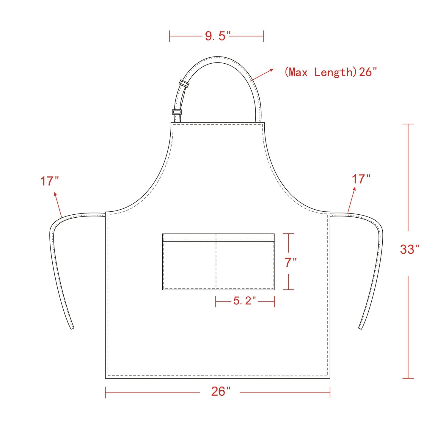 yotache size comparison on table showing apron length and full coverage