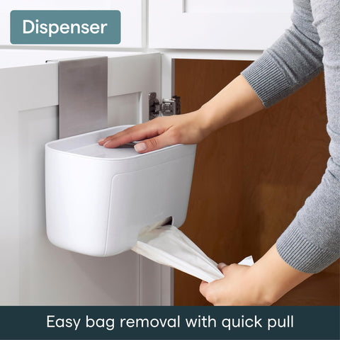 YouCopia DoorStash dispensing a single bag for quick one-handed cleanup