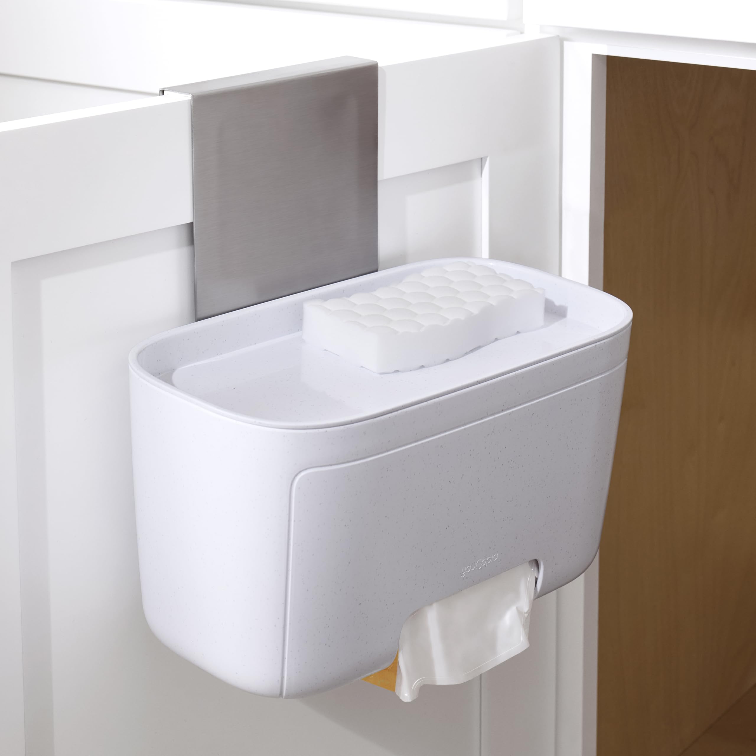 YouCopia DoorStash front view showing compact dispenser and space-saving benefit