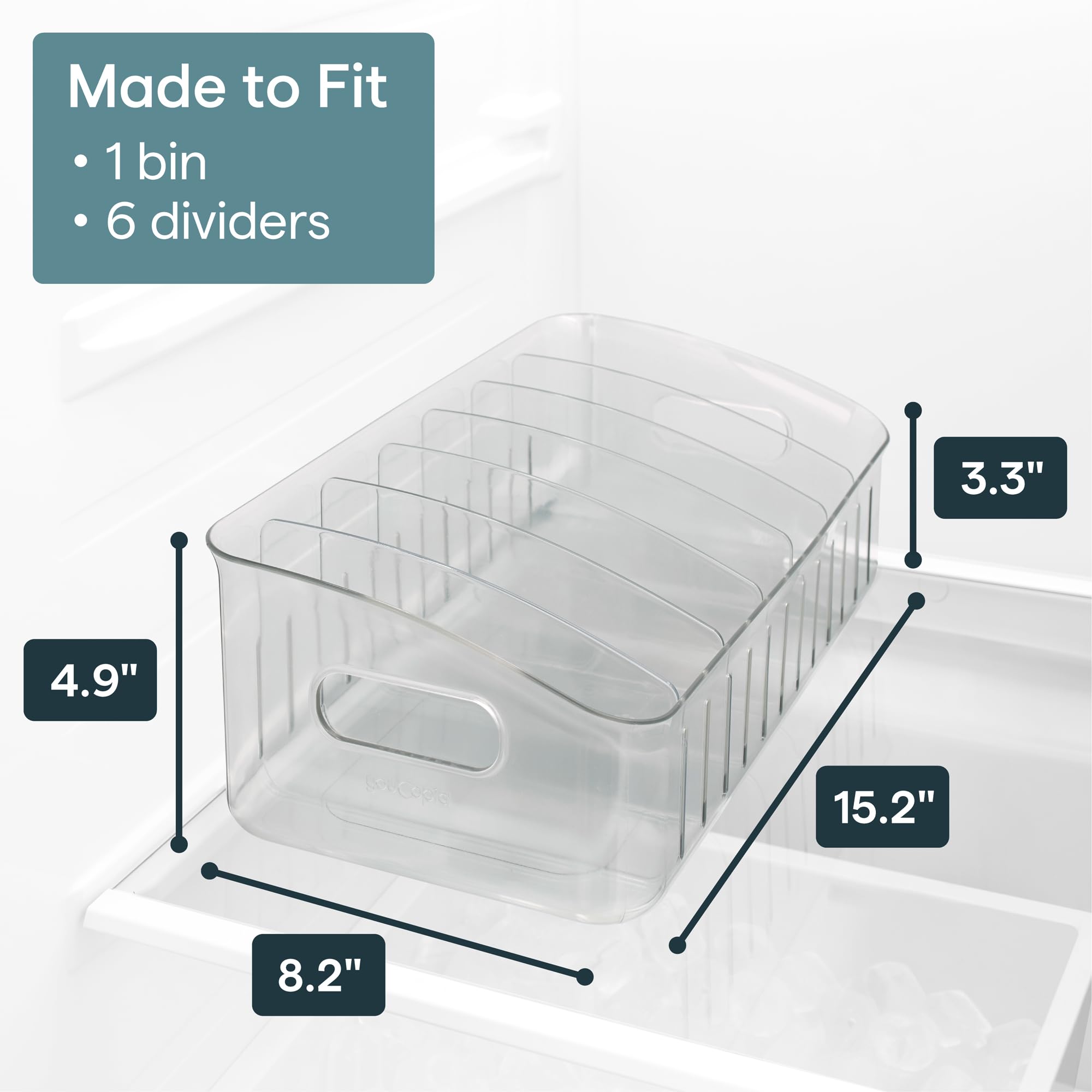 YouCopia FreezeUp divider close-up highlighting adjustable compartments and flexibility