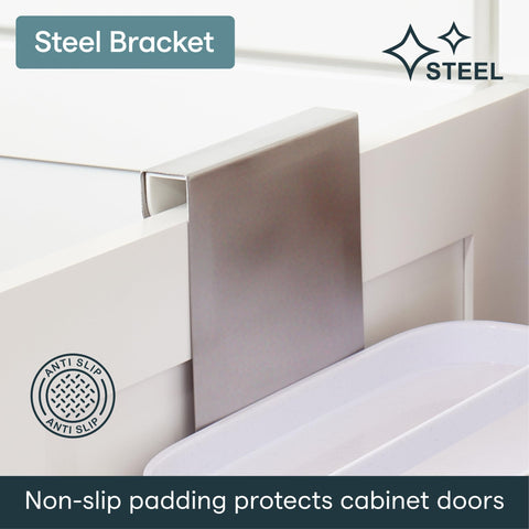 YouCopia installed over cabinet door showing organized pods and saved shelf space
