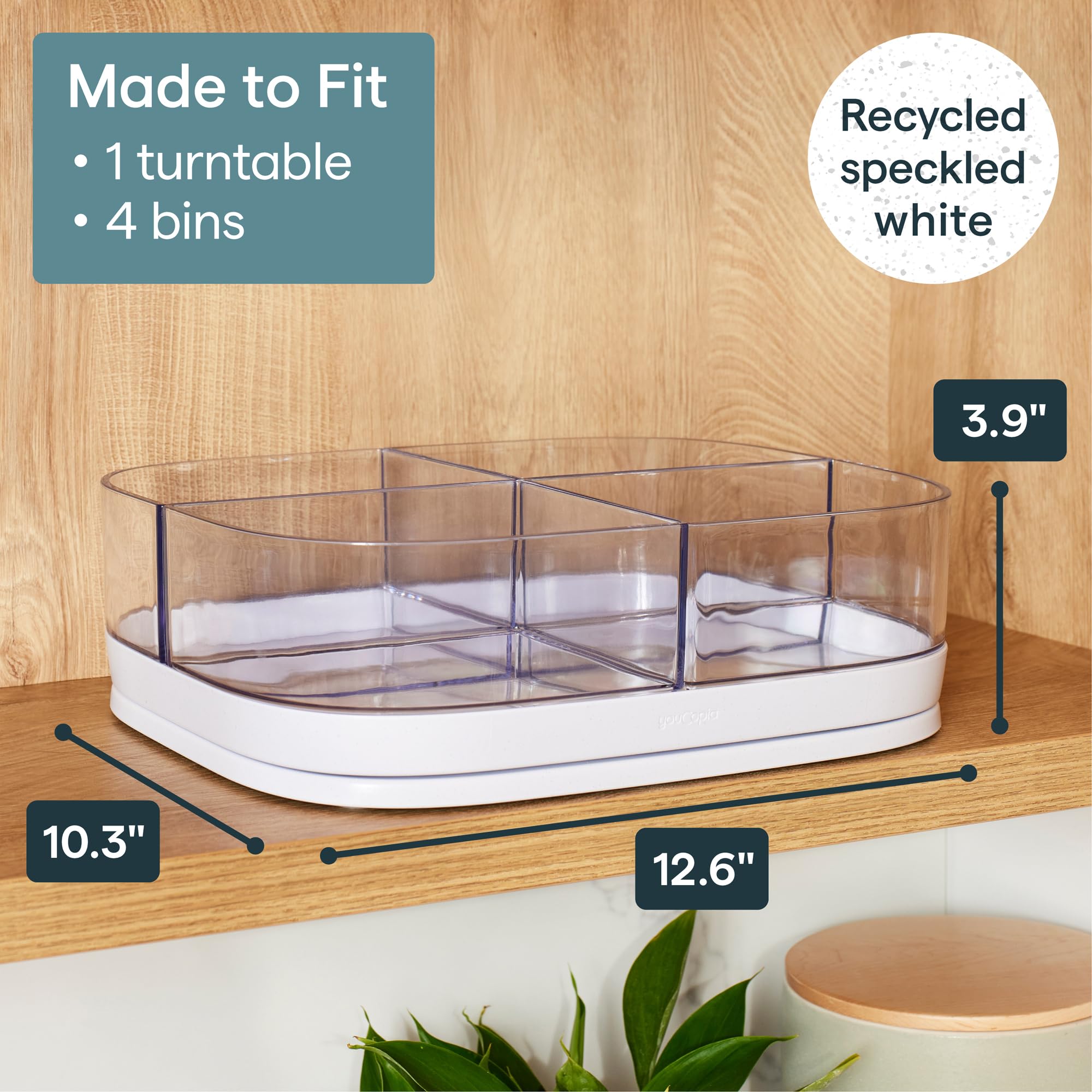 YouCopia close-up of a removable clear bin demonstrating visibility and portability