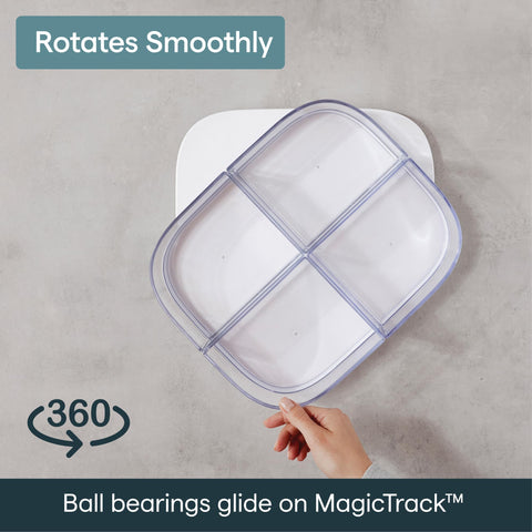 YouCopia detail of stainless steel ball bearing track showing smooth rotation benefit