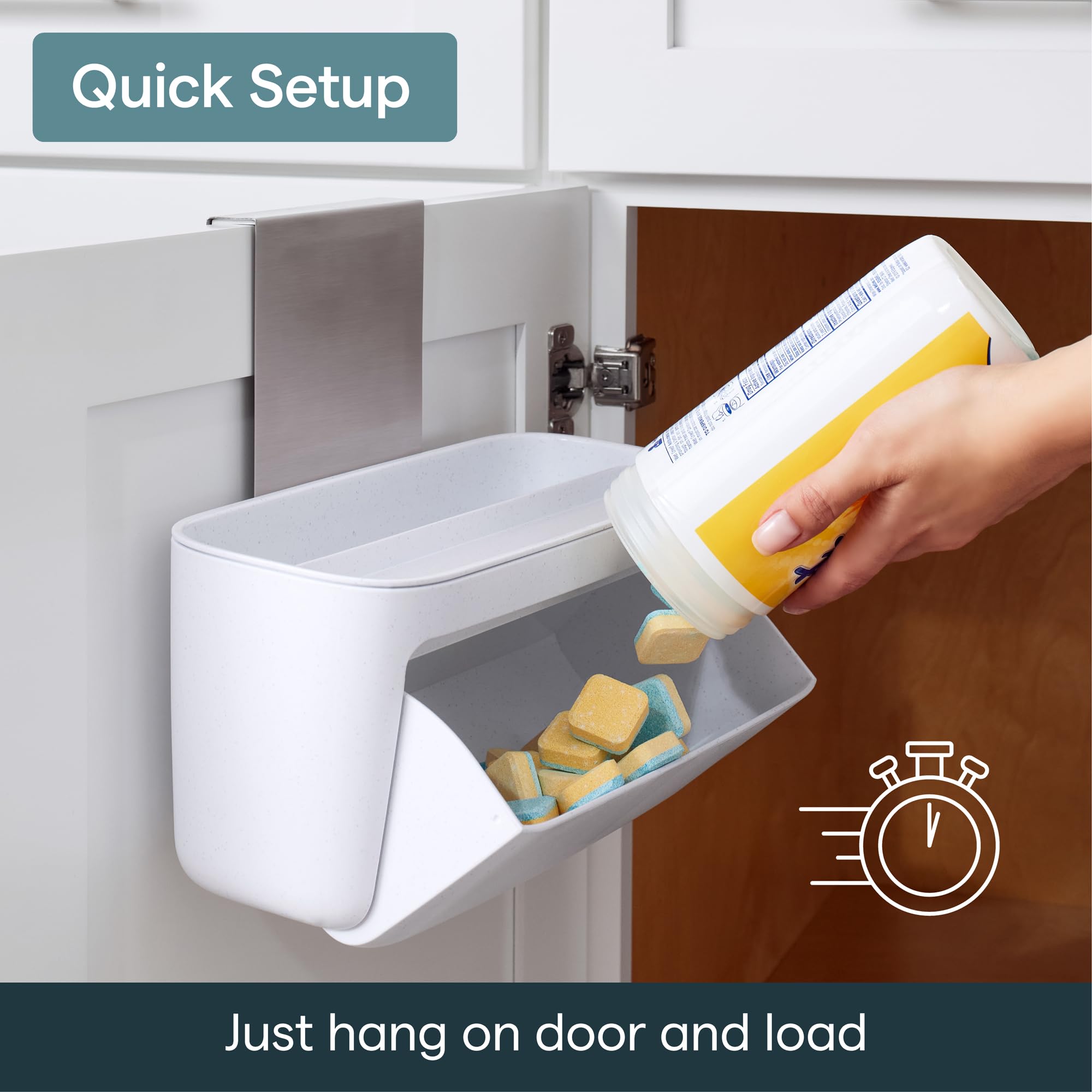 YouCopia next to hand for scale demonstrating compact size and easy reach