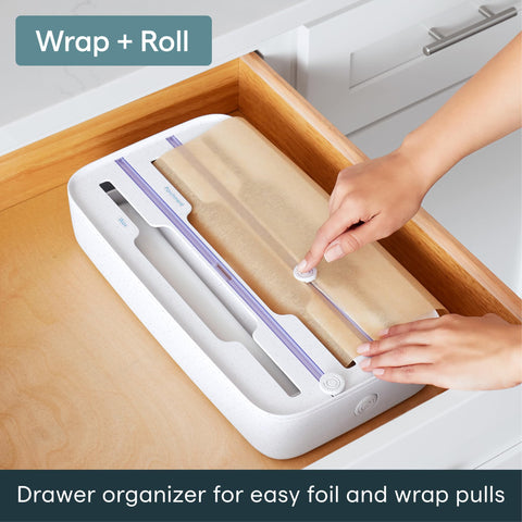 YouCopia StoraRoll open lid demonstrating fast reloading and tidy refills