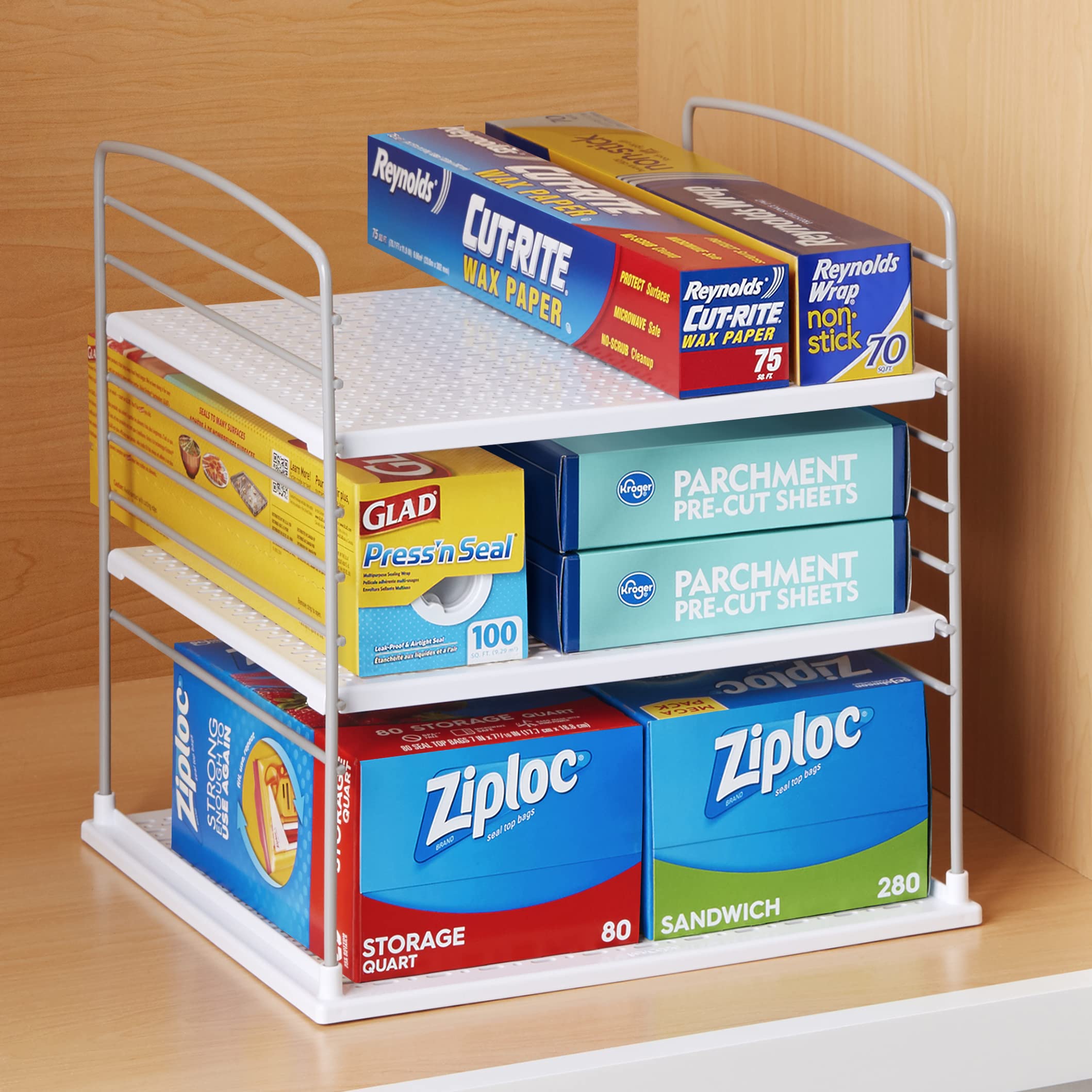 YouCopia storing a family-size foil box illustrating large-box compatibility