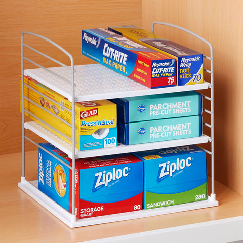 YouCopia storing a family-size foil box illustrating large-box compatibility