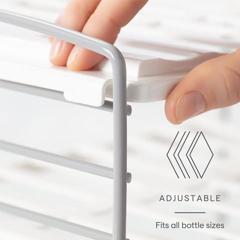 YouCopia UpSpace close-up of scalloped shelf grooves securing bottles