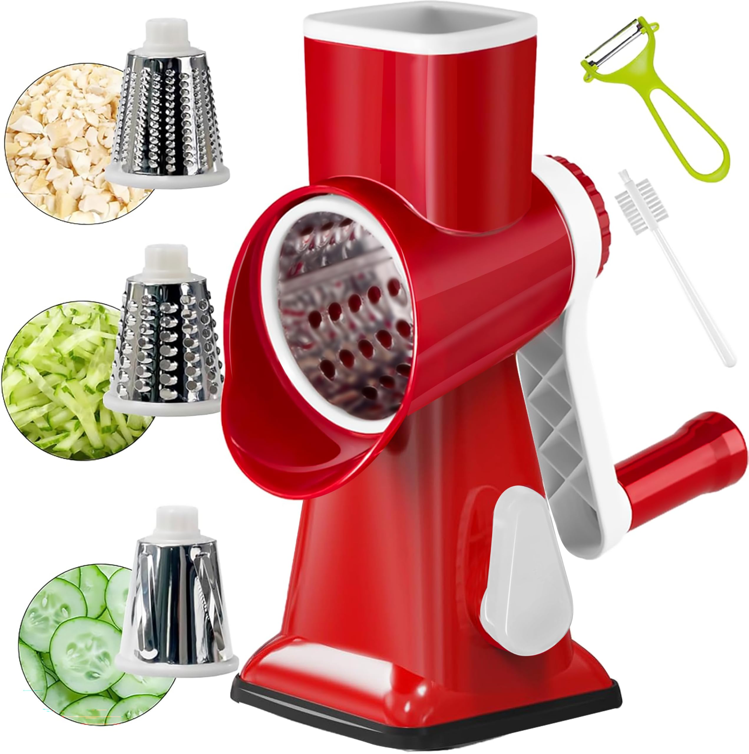 YOUCZON front view of rotary grater showing compact design and handle benefit