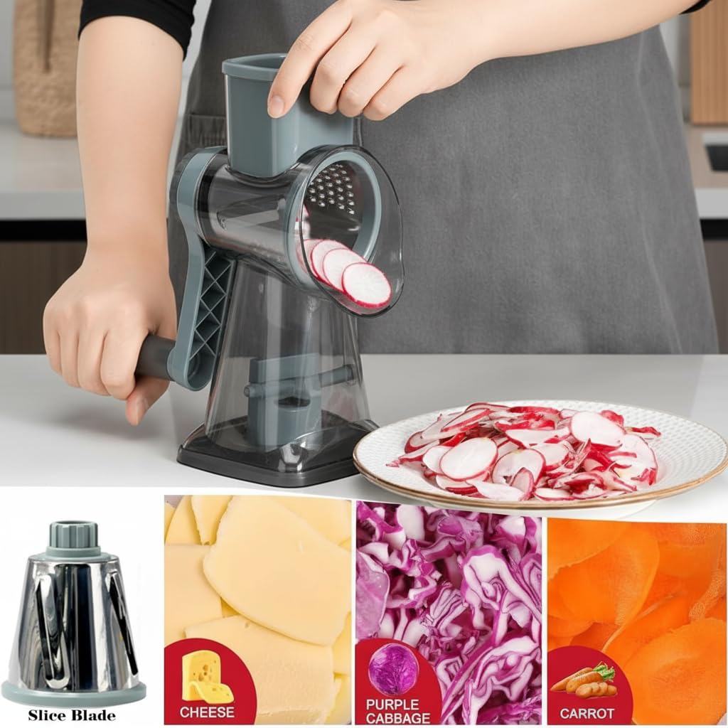 YOUCZON grater in use shredding cheese with ergonomic handle for safer operation