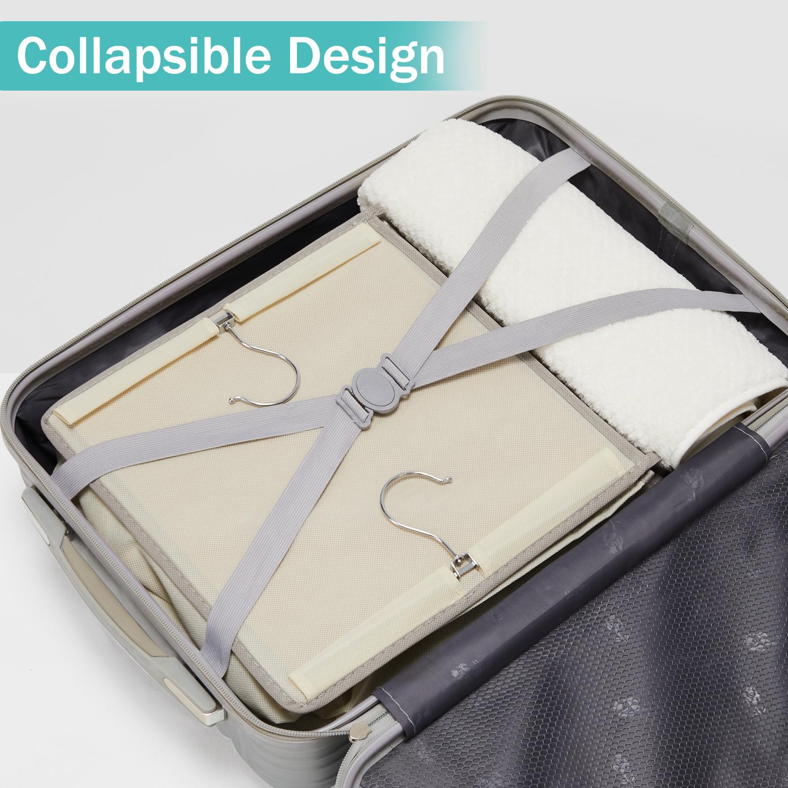 YOUDENOVA organizer holding folded clothes and shoes showing space-saving benefit