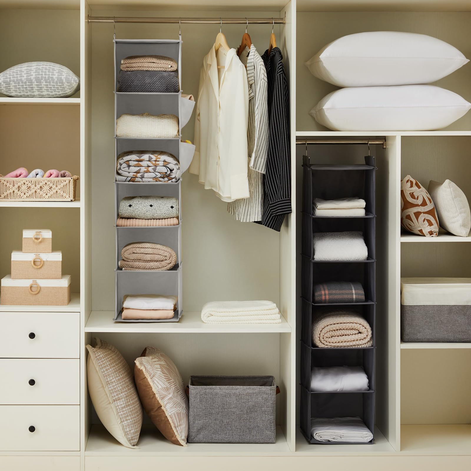 YOUDENOVA closeup of bamboo shelf insert highlighting reinforced shelves and anti-sag benefit