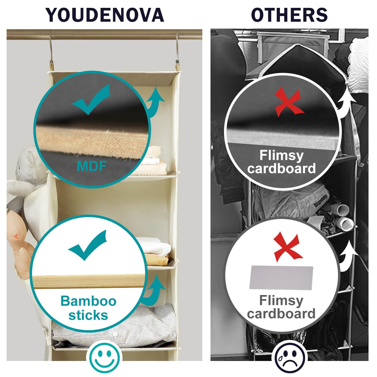 YOUDENOVA side pockets filled with accessories showing quick-access organization benefit