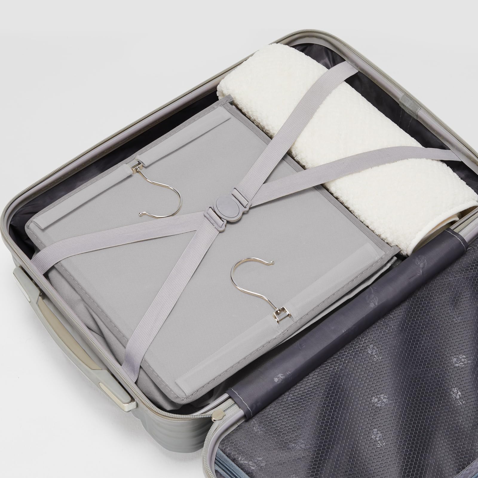 YOUDENOVA organizer next to shoes for scale showing shelf capacity and space savings