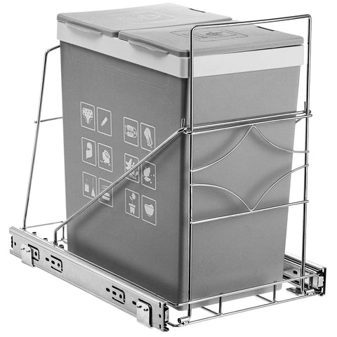 Youeon front view of pull-out trash rack showing neat hidden storage benefit