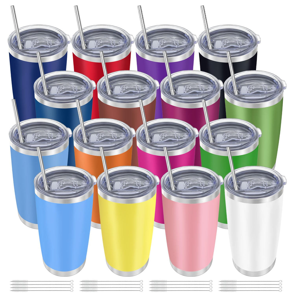 YOUKE OLA front view of sixteen colorful tumblers showing value and variety