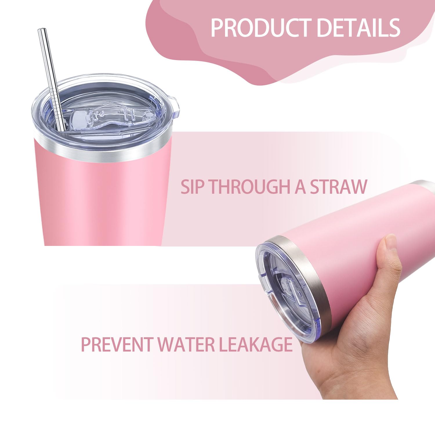 YOUKE OLA close-up of lid and stainless straw showing spill control benefit