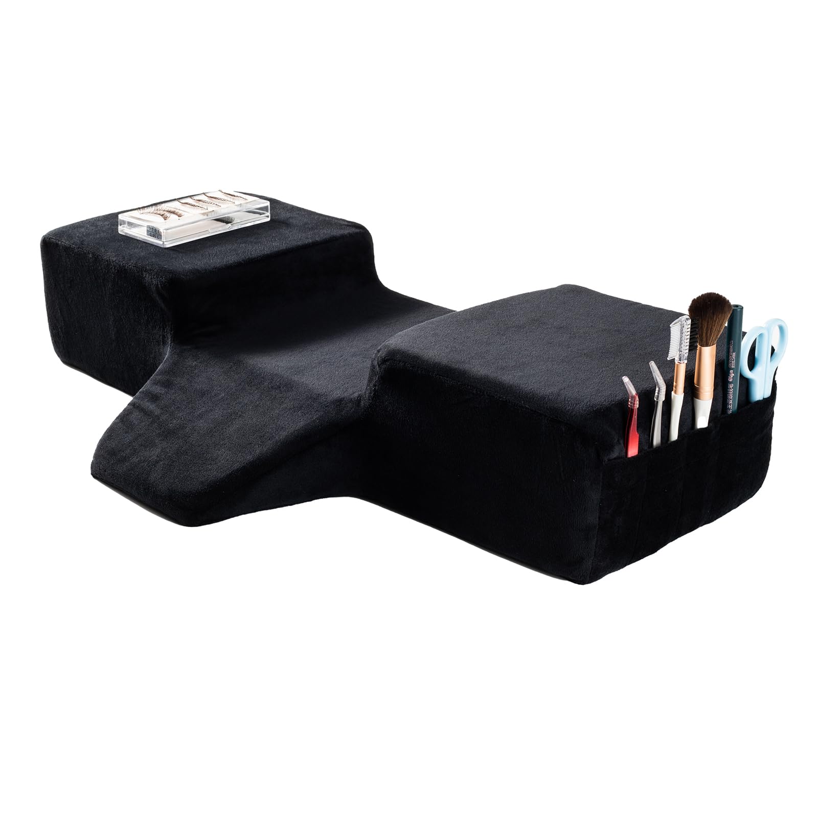 Youlona front view of black lash pillow showing ergonomic curve and professional look