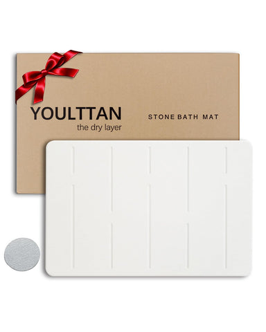 YOULTTAN front view of white stone bath mat showing sleek design and safe drying
