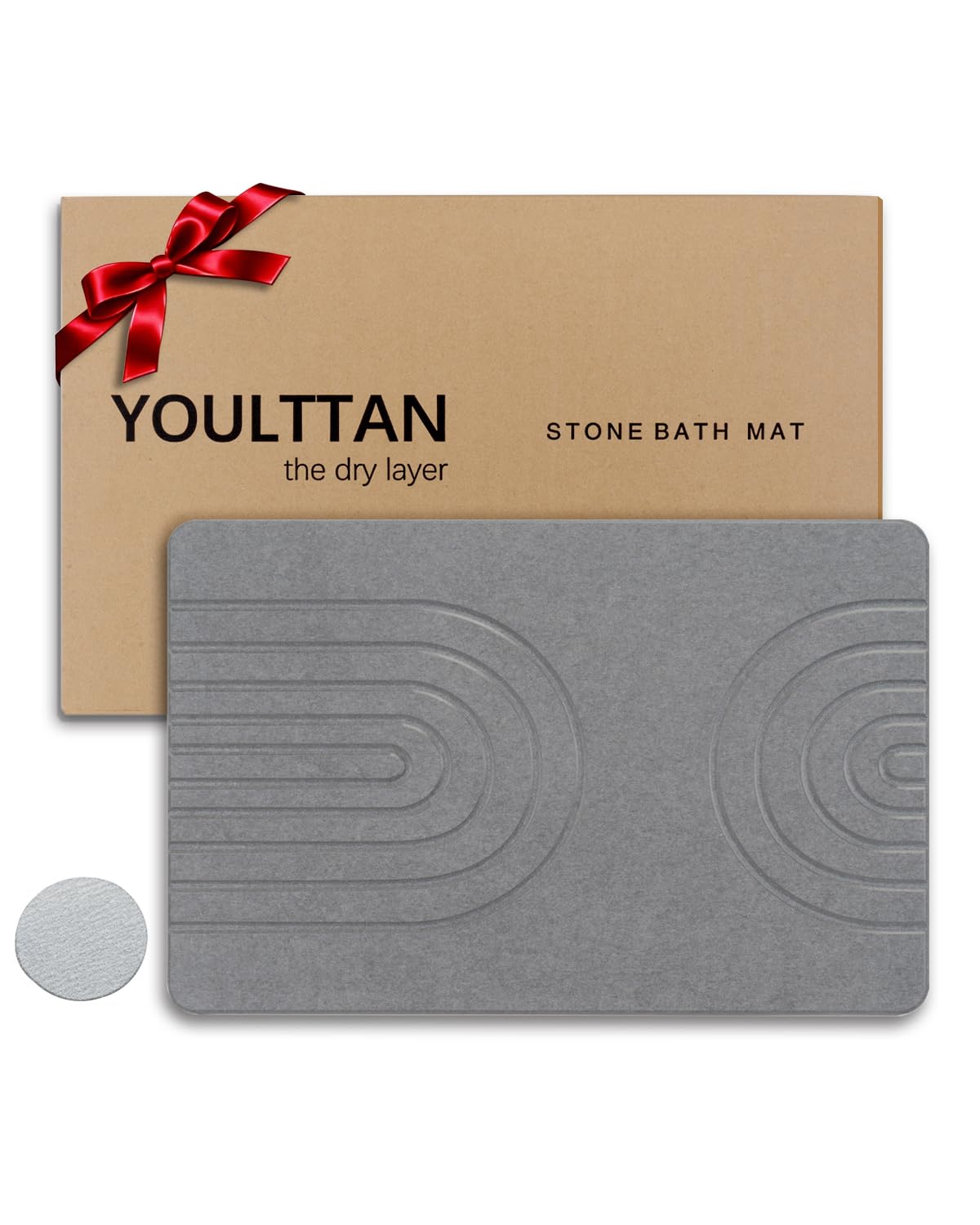YOULTTAN stone bath mat front view showing sleek semicircle and fast-dry benefit
