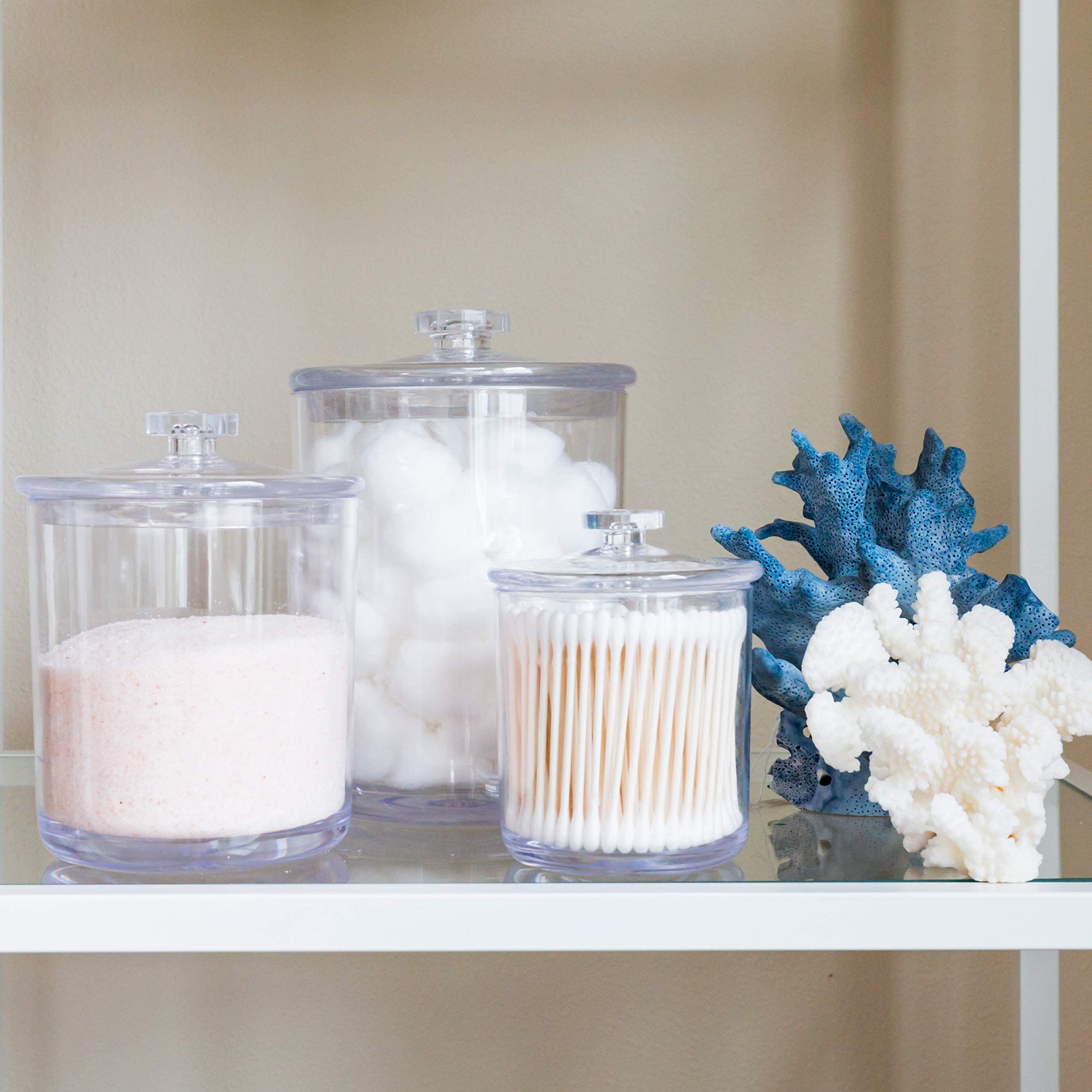 Youngever jars styled on bathroom counter organizing toiletries and adding decor benefit