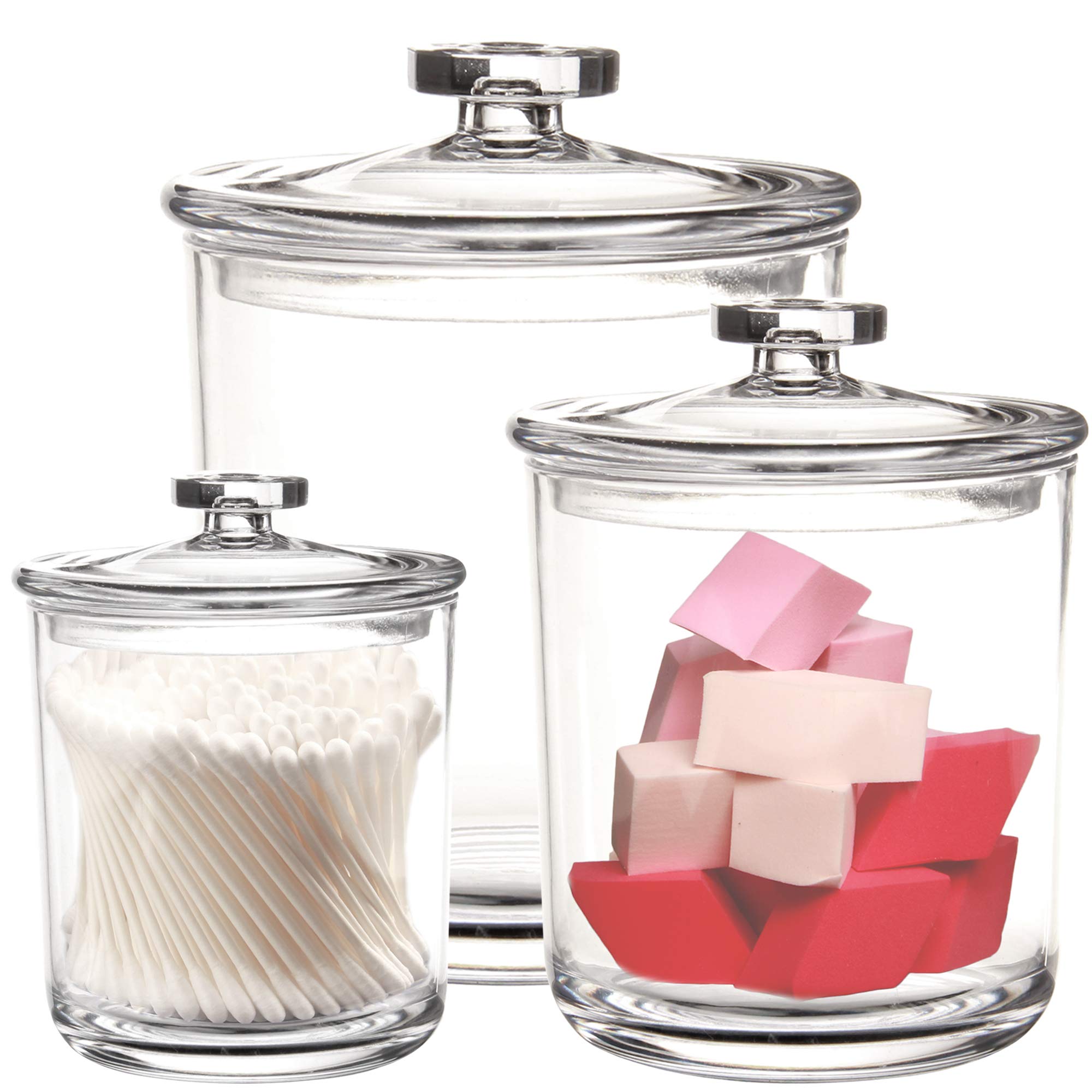 Youngever clear apothecary jars front view showing three sizes and display benefit
