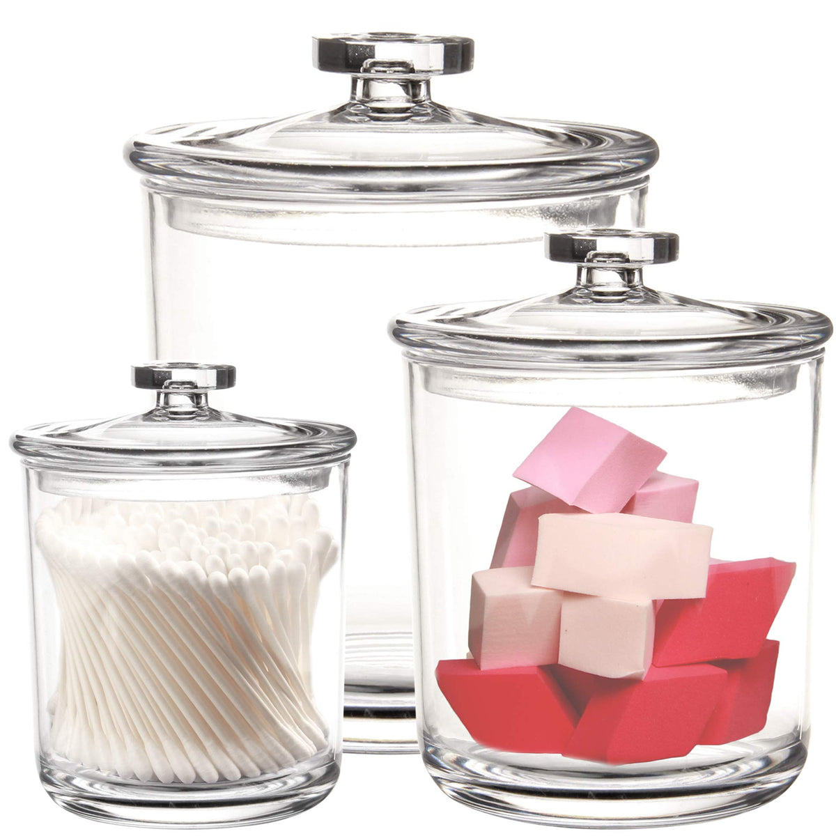 Youngever clear apothecary jars front view showing three sizes and display benefit