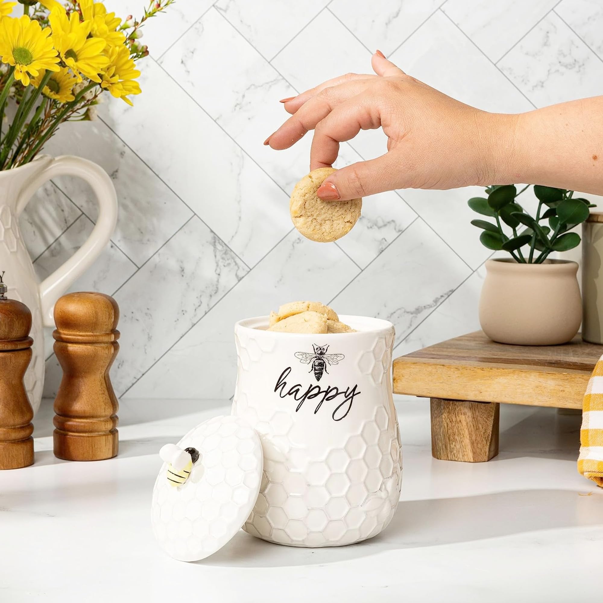 Young's Inc jar filled with cookies demonstrating convenient countertop storage