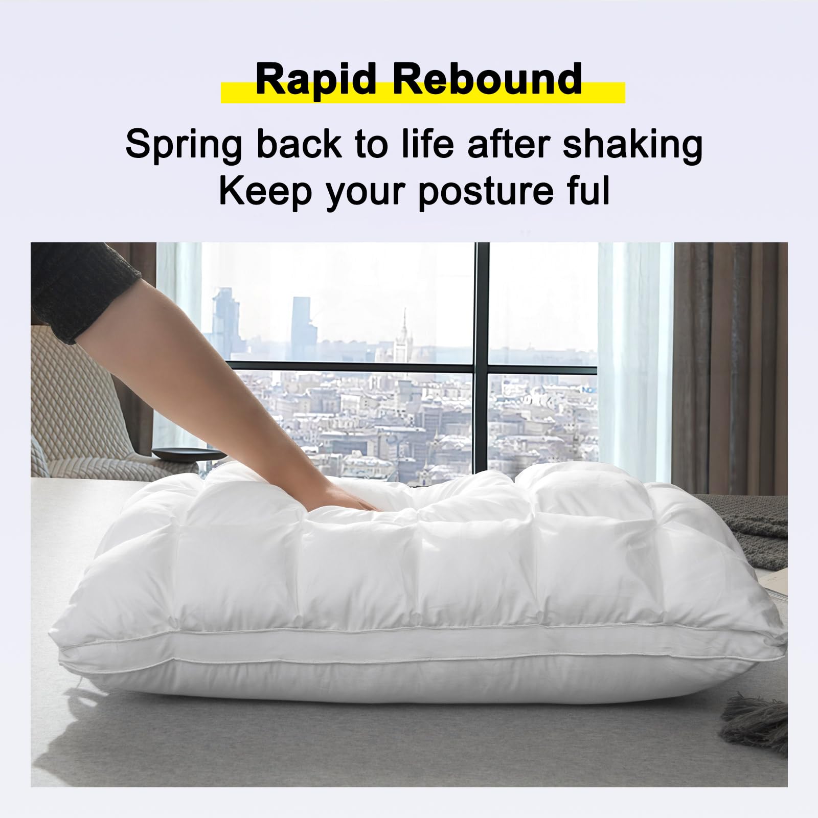 YOUR MOON pillow styled on bed in bedroom suggesting luxury hotel feel
