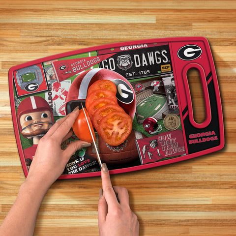 YouTheFan Georgia Bulldogs cutting board in use serving game day snacks