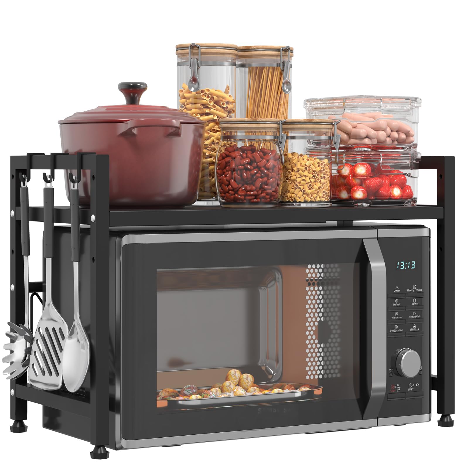 YOWAA front view of assembled microwave stand showing space-saving benefit