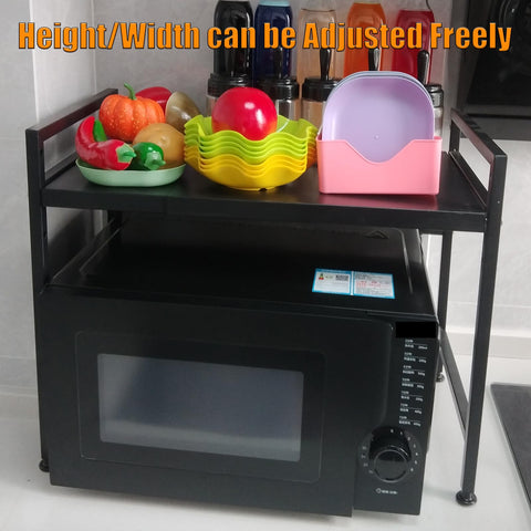 YOWAA size comparison with microwave showing extendable length fitment