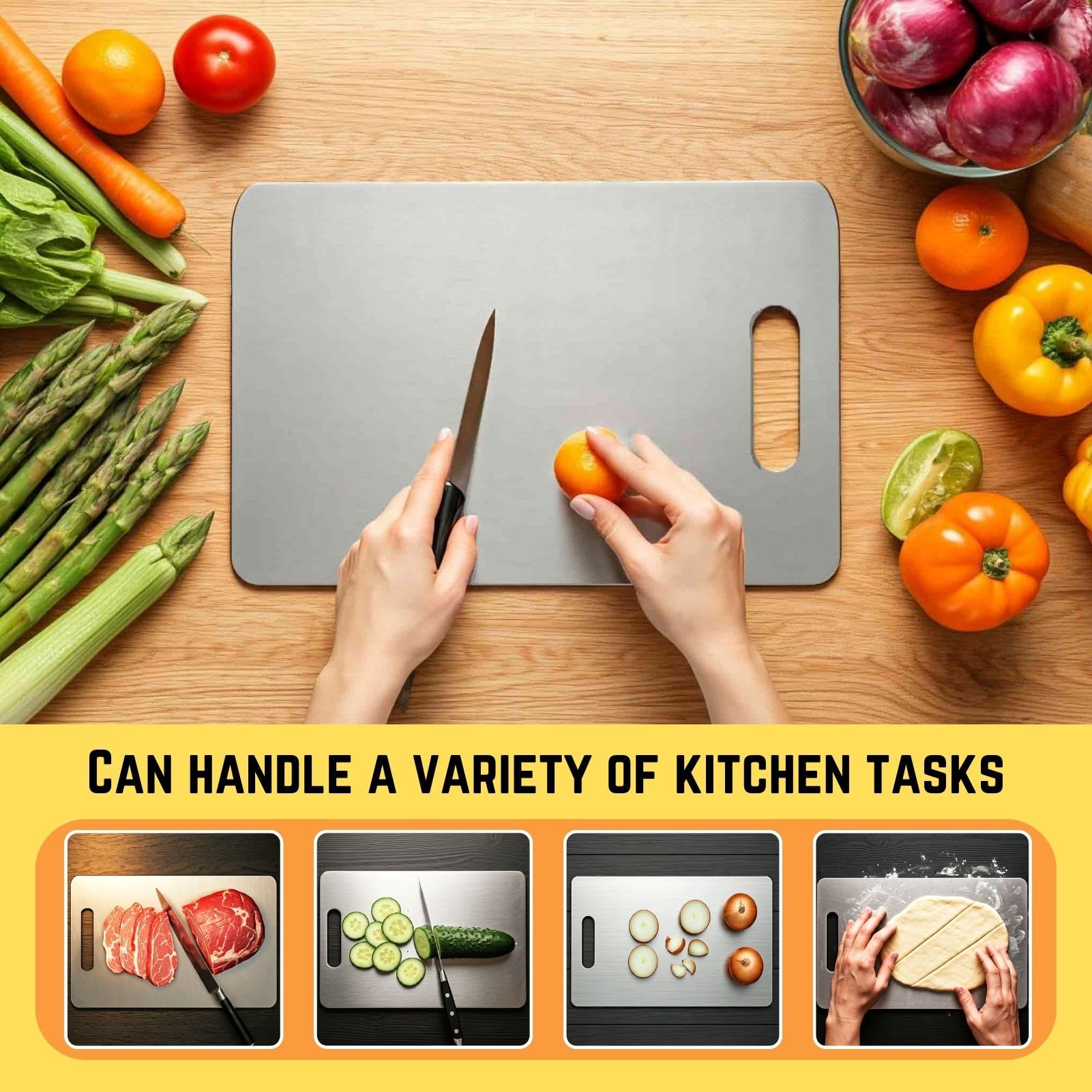 YoYoulee cutting vegetables on board in kitchen showing clean, knife-friendly surface for easy slicing