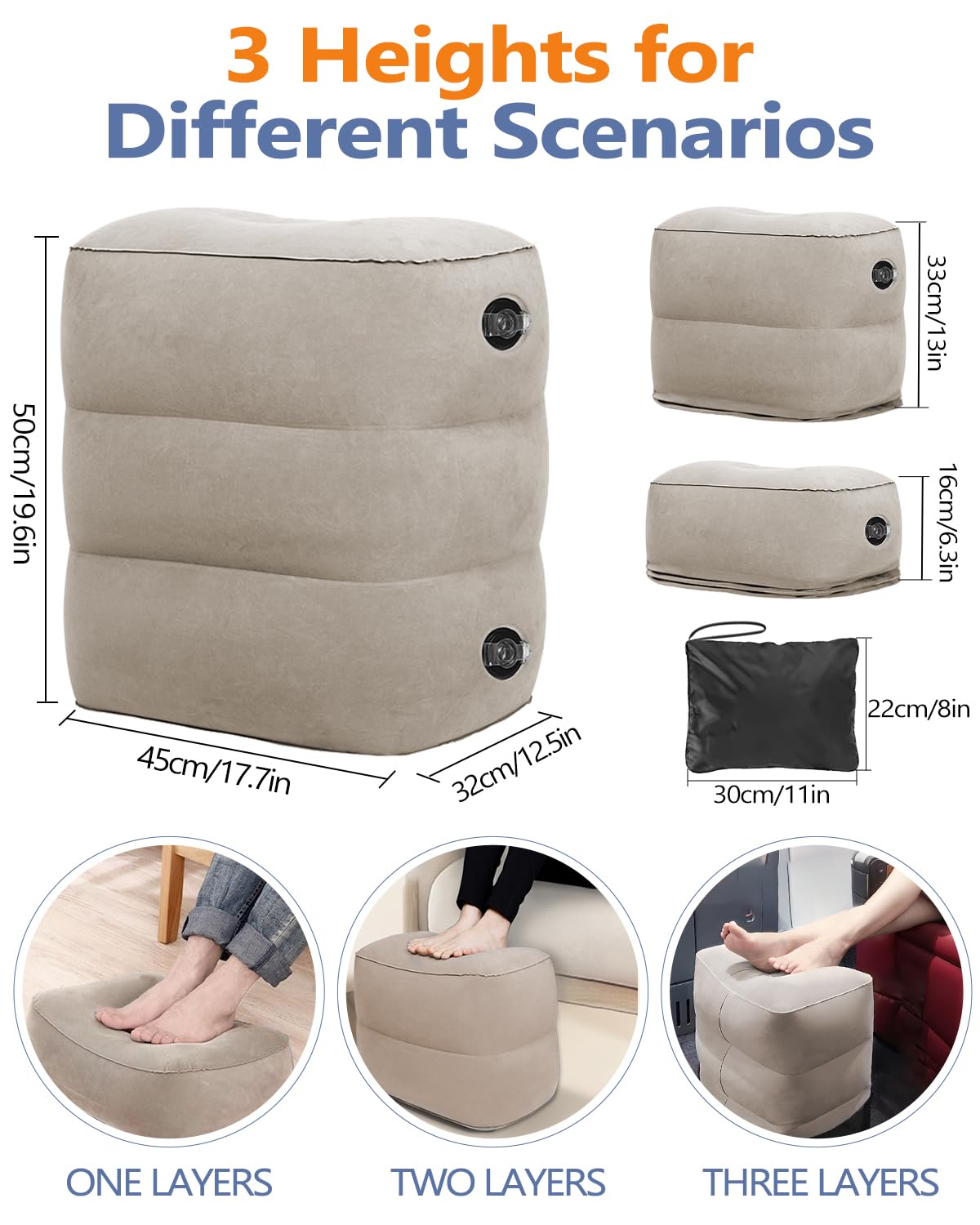 YSJILIDE inflated side profile demonstrating three adjustable height positions