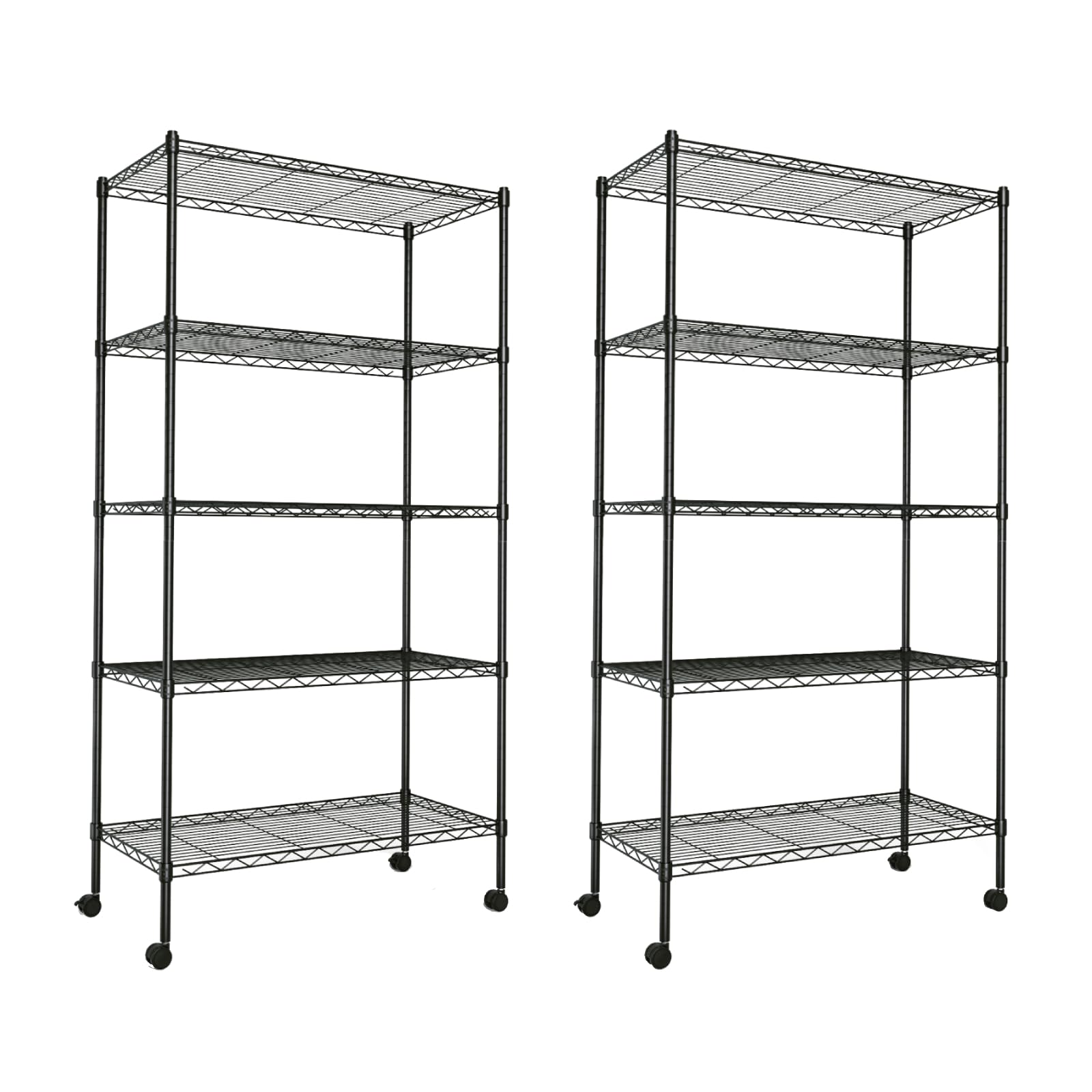 YSSOA front view of two-pack black shelves showing full storage capacity benefit