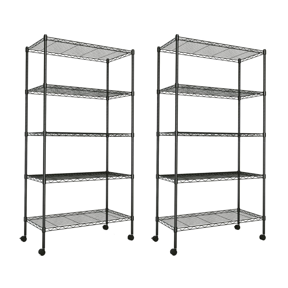 YSSOA front view of two-pack black shelves showing full storage capacity benefit