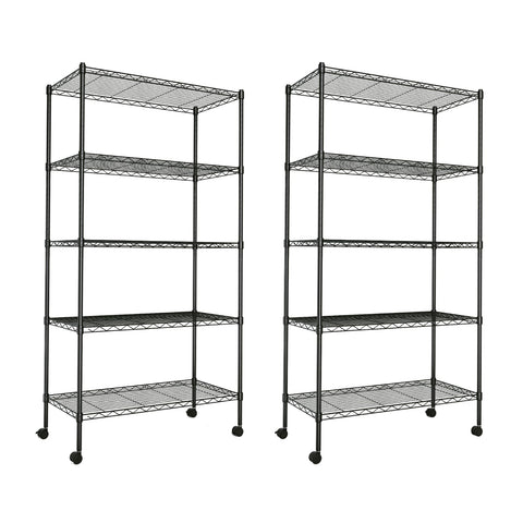 YSSOA front view of two-pack black shelves showing full storage capacity benefit