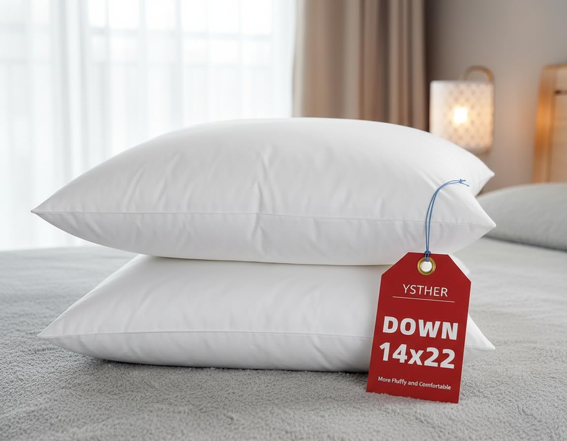 YSTHER front view of two 14x22 lumbar pillow inserts showing firm support
