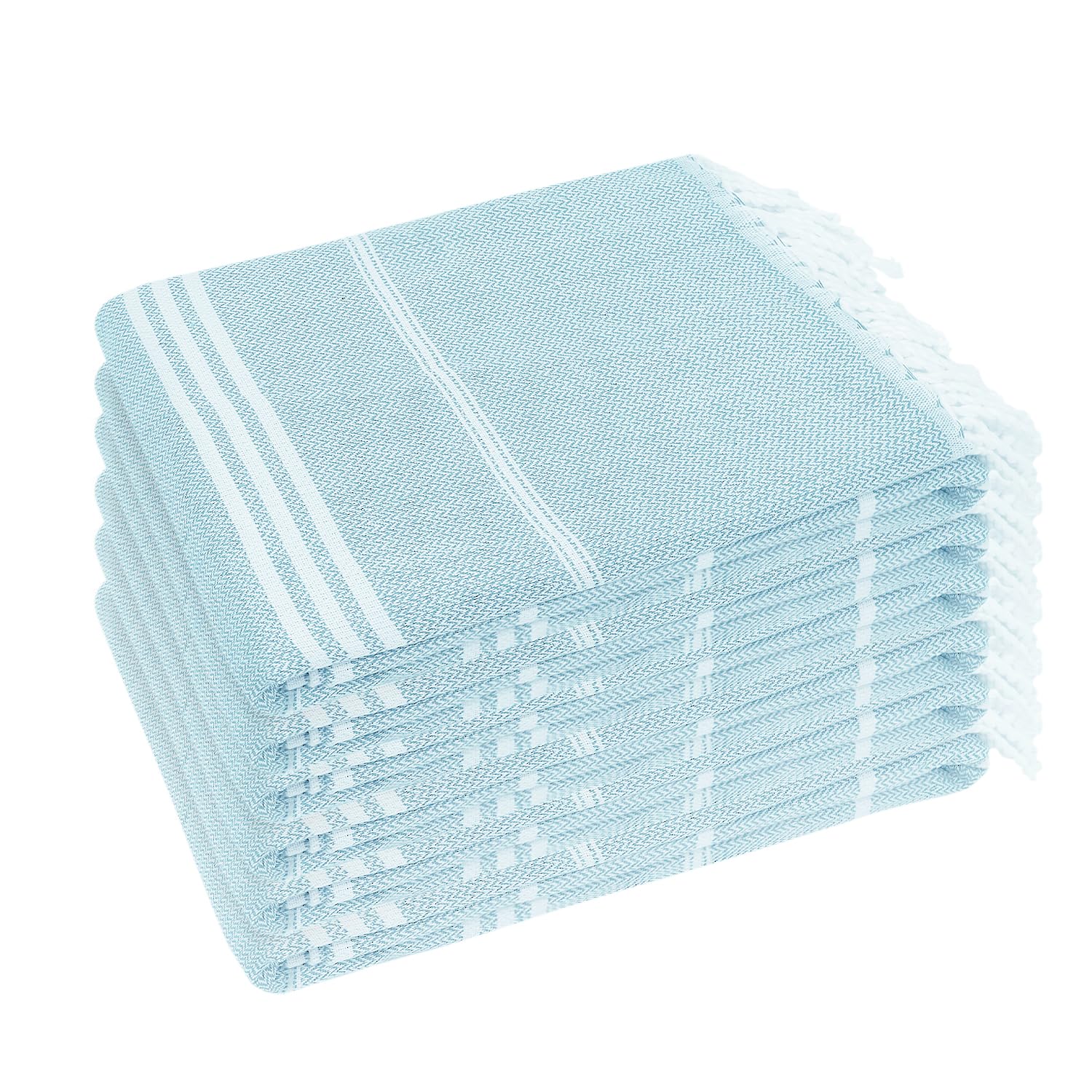 YSYJ front view of six blue towels showing compact packaging and convenience