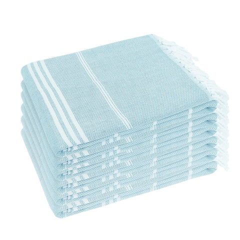 YSYJ front view of six blue towels showing compact packaging and convenience