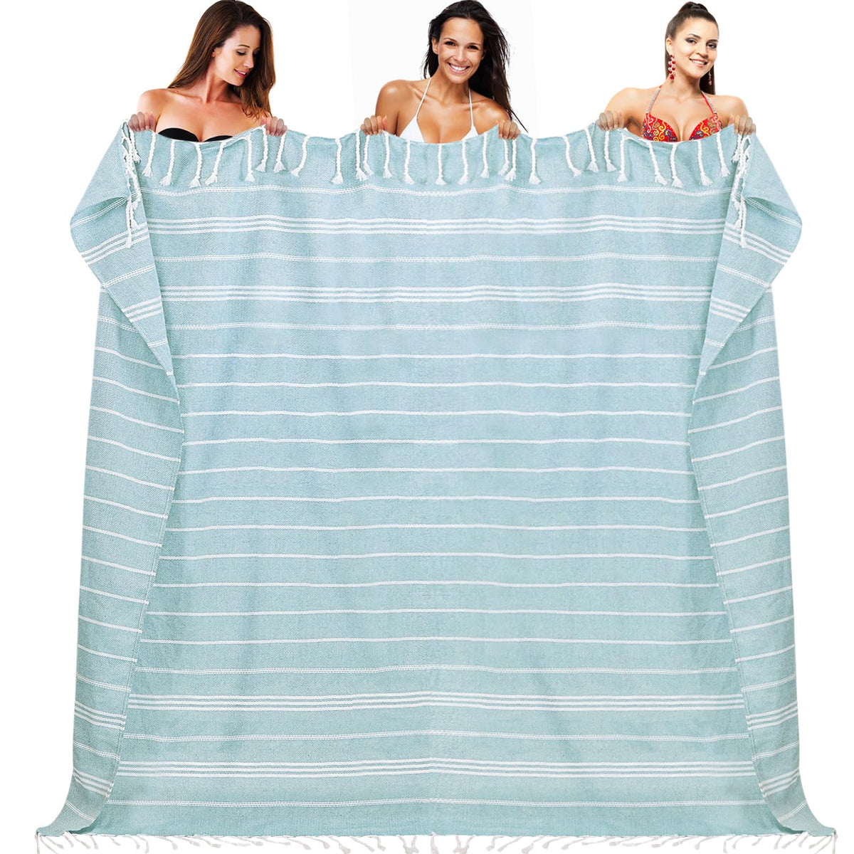 YSYJ towel front flat showing full XXL coverage and vibrant blue for easy beach lounging