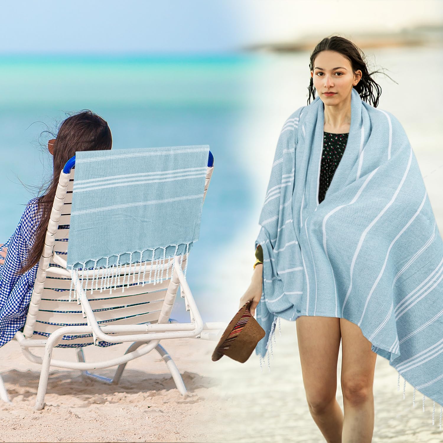 YSYJ towel used poolside as blanket demonstrating multiuse comfort and style