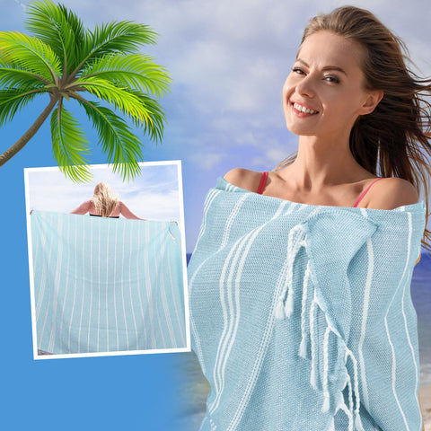 YSYJ towel beside a person to show 72x72 inch scale for shared use
