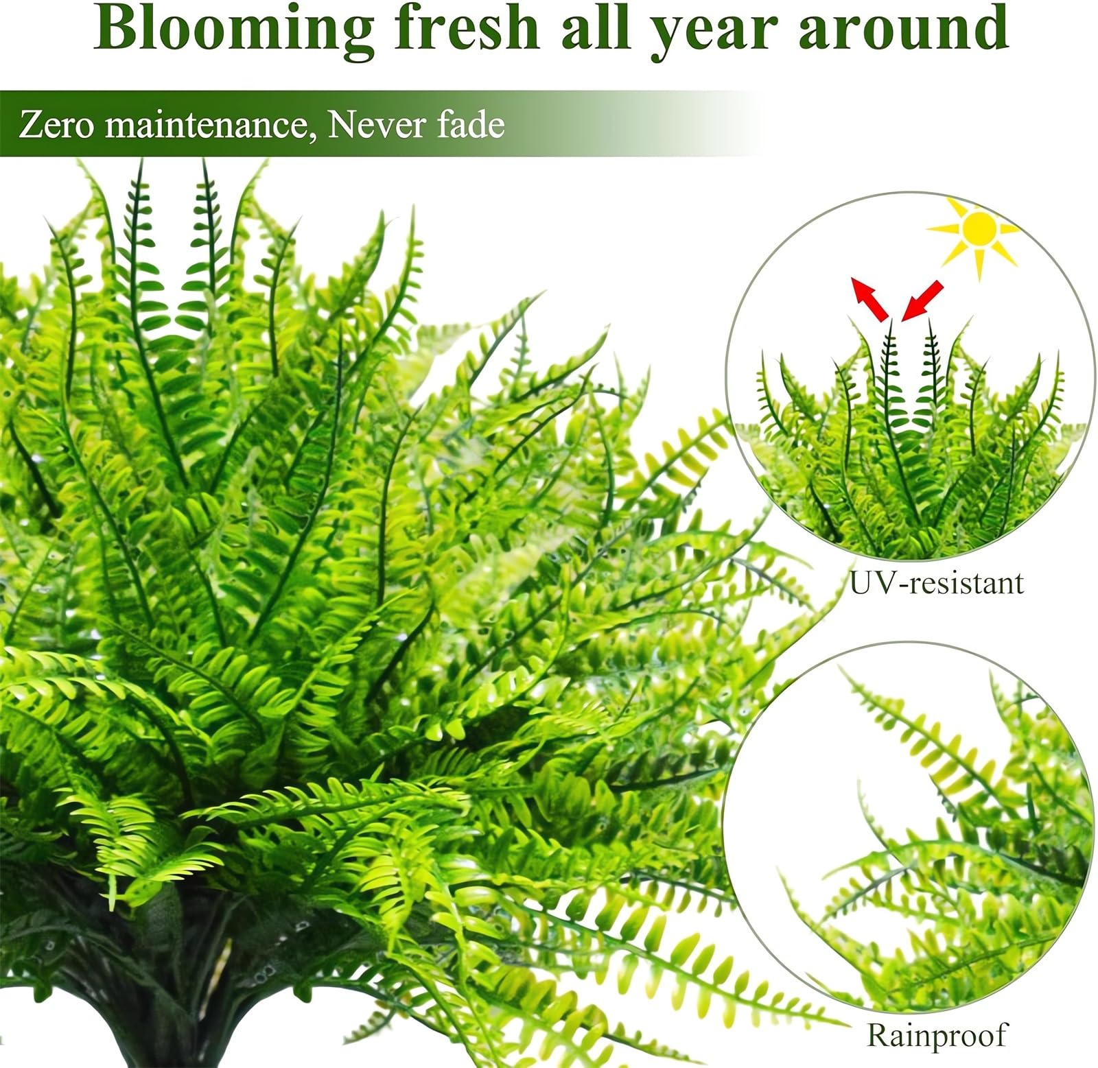 YTCPMHEA faux fern in hanging basket on porch illustrating easy outdoor styling